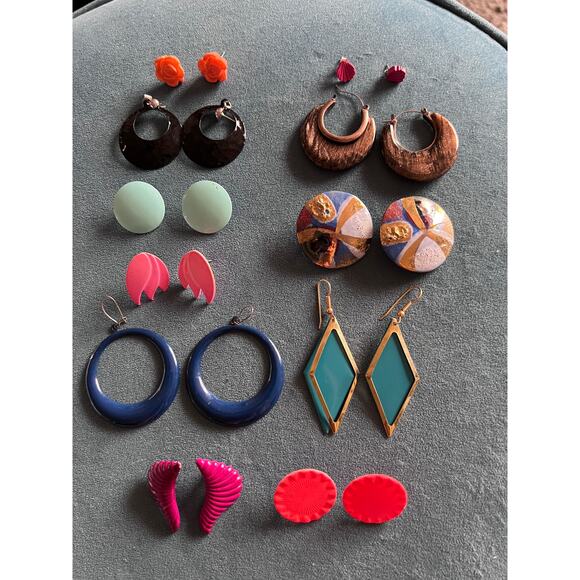 Lot of 11 Pairs Pierced Metal Statement Earrings – Vintage & Retro Bold Styles - Picture 1 of 10